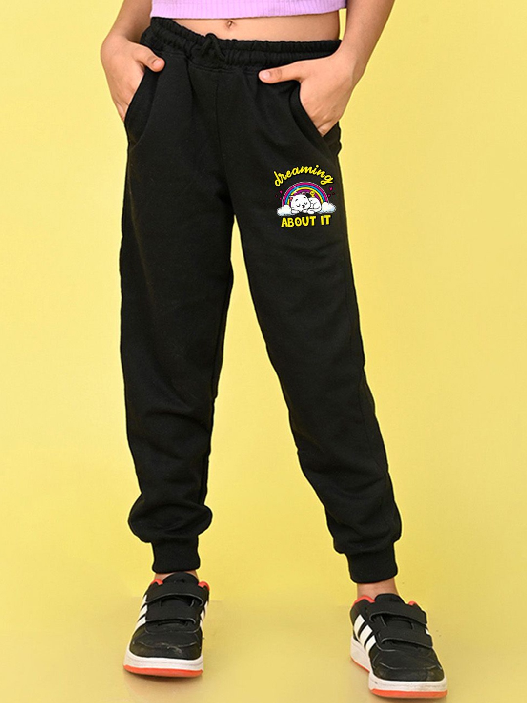 

NUSYL Girls Printed Cotton Jogger, Black