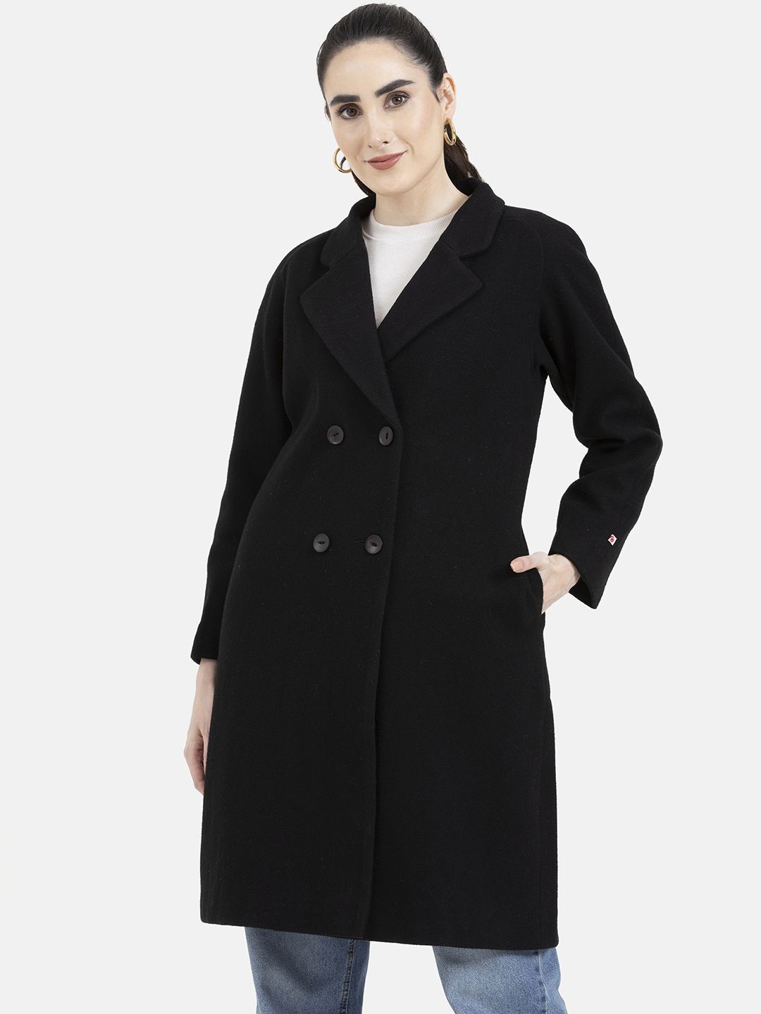 

Owncraft Women Double Breasted Wool Trench Coat, Black