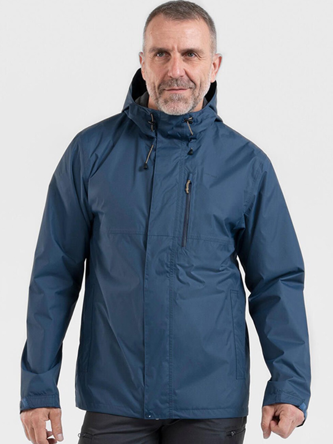 

Quechua By Decathlon Men Navy Blue Waterproof Hiking Rain Jacket Full Zip