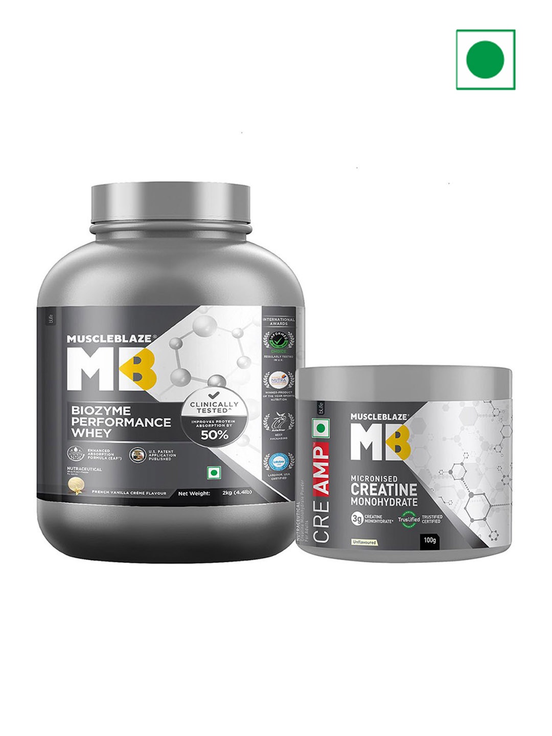 

MuscleBlaze Set Of 2 Biozyme Performance Whey & Creatine Monohydrate - 2kg & 100g, White