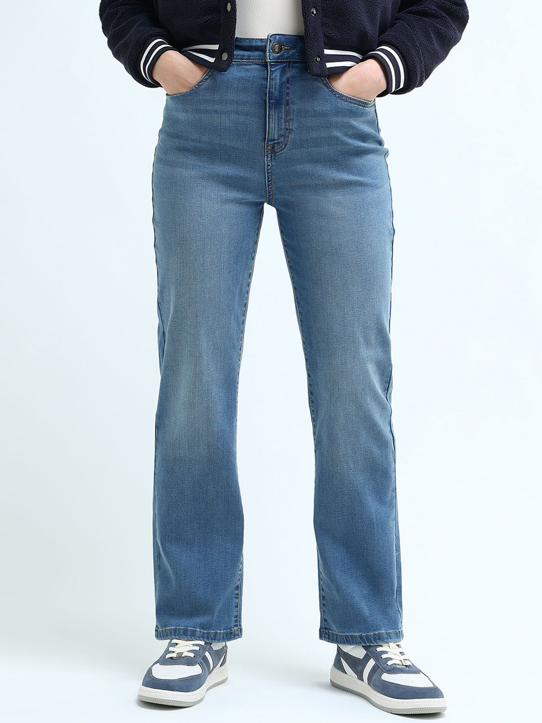 

U.S. Polo Assn. Women Women Straight Fit High-Rise Stretchable Jeans, Blue