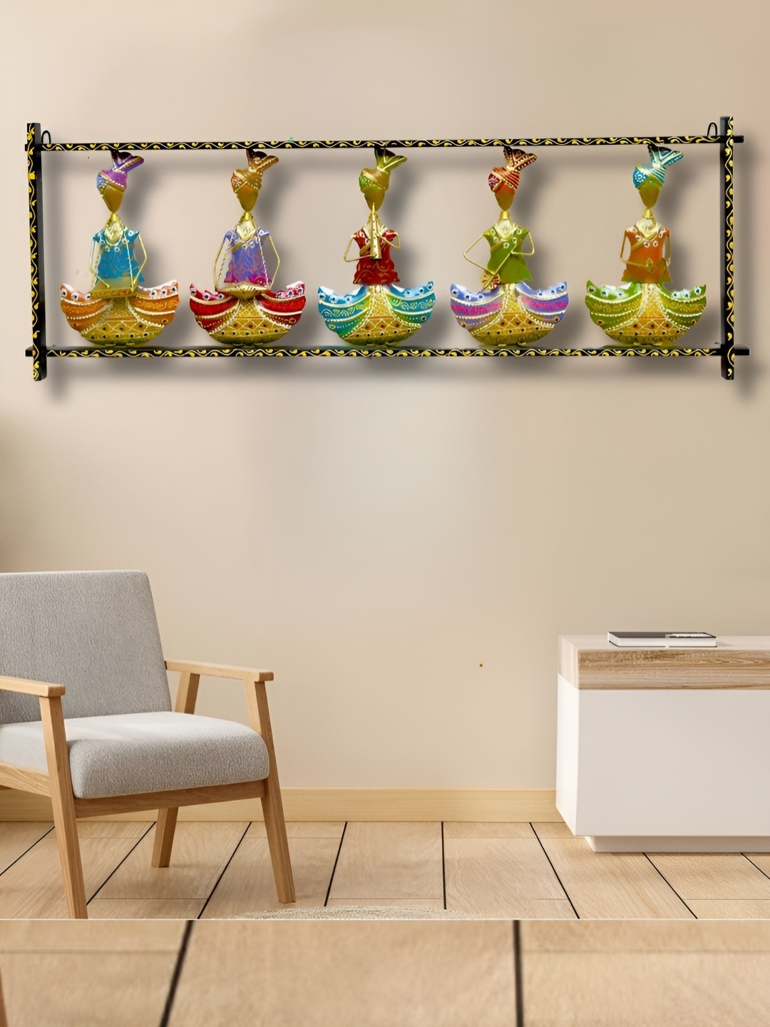 

RSN Green & Blue Rajasthani Musician Playing Metal Wall Hanging