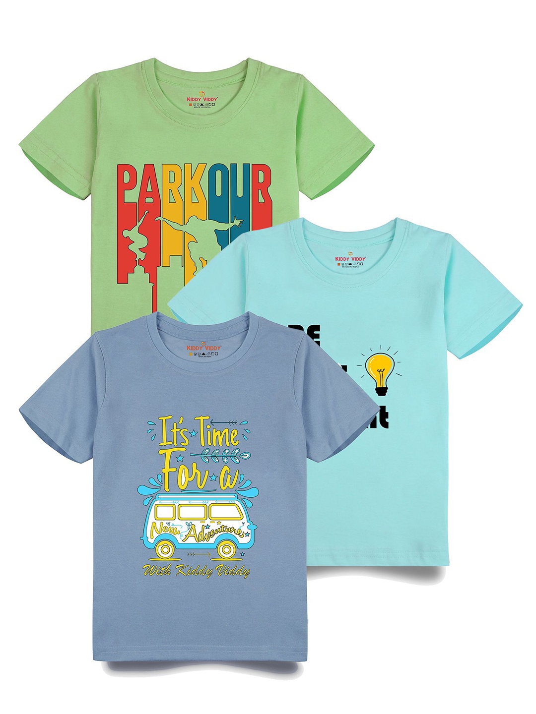 

AUSK Boys Pack Of 3 Graphic Printed Round Neck Cotton T-shirts, Sea green
