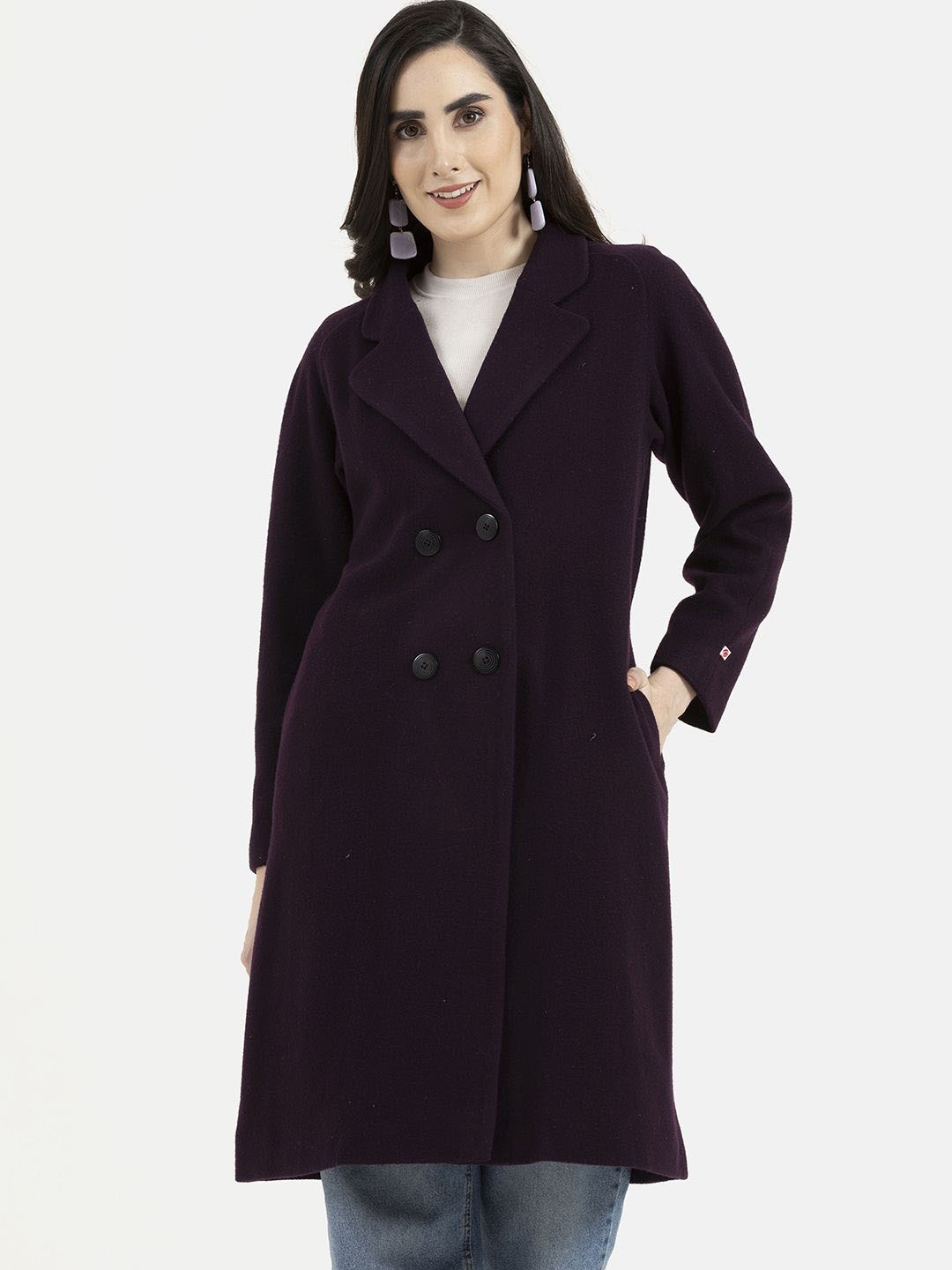 

Owncraft Women Double Breasted Wool Trench Coat, Purple