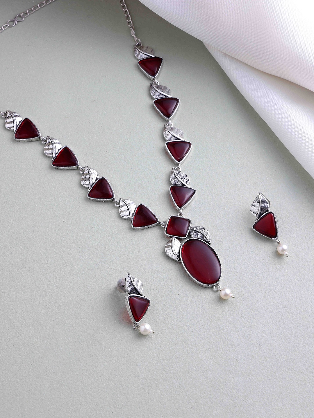 

PANASH Silver Plated Stone Studded Jewellery Set