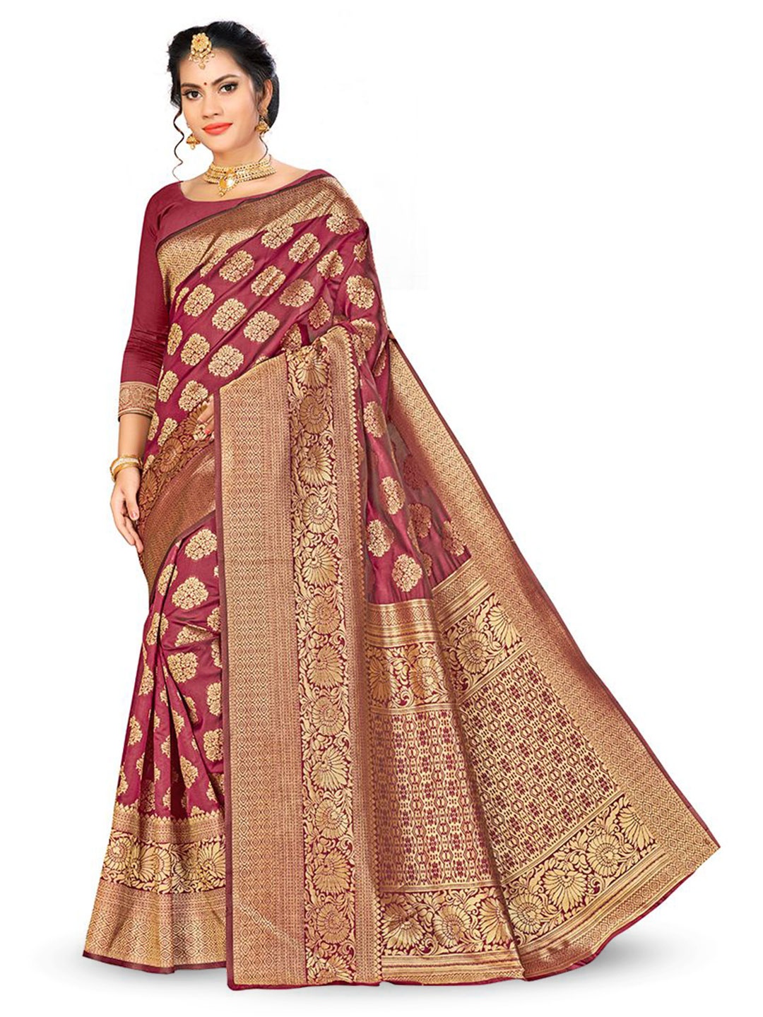 

Maroosh Woven Design Zari Banarasi Saree, Maroon