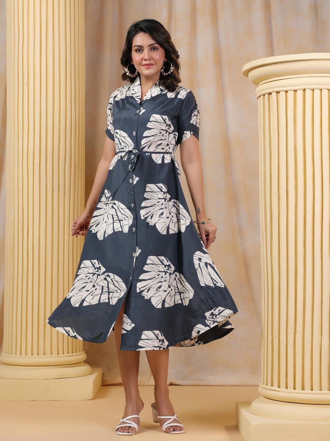 

Kaftanize Women Floral Print A-Line Dress, Grey