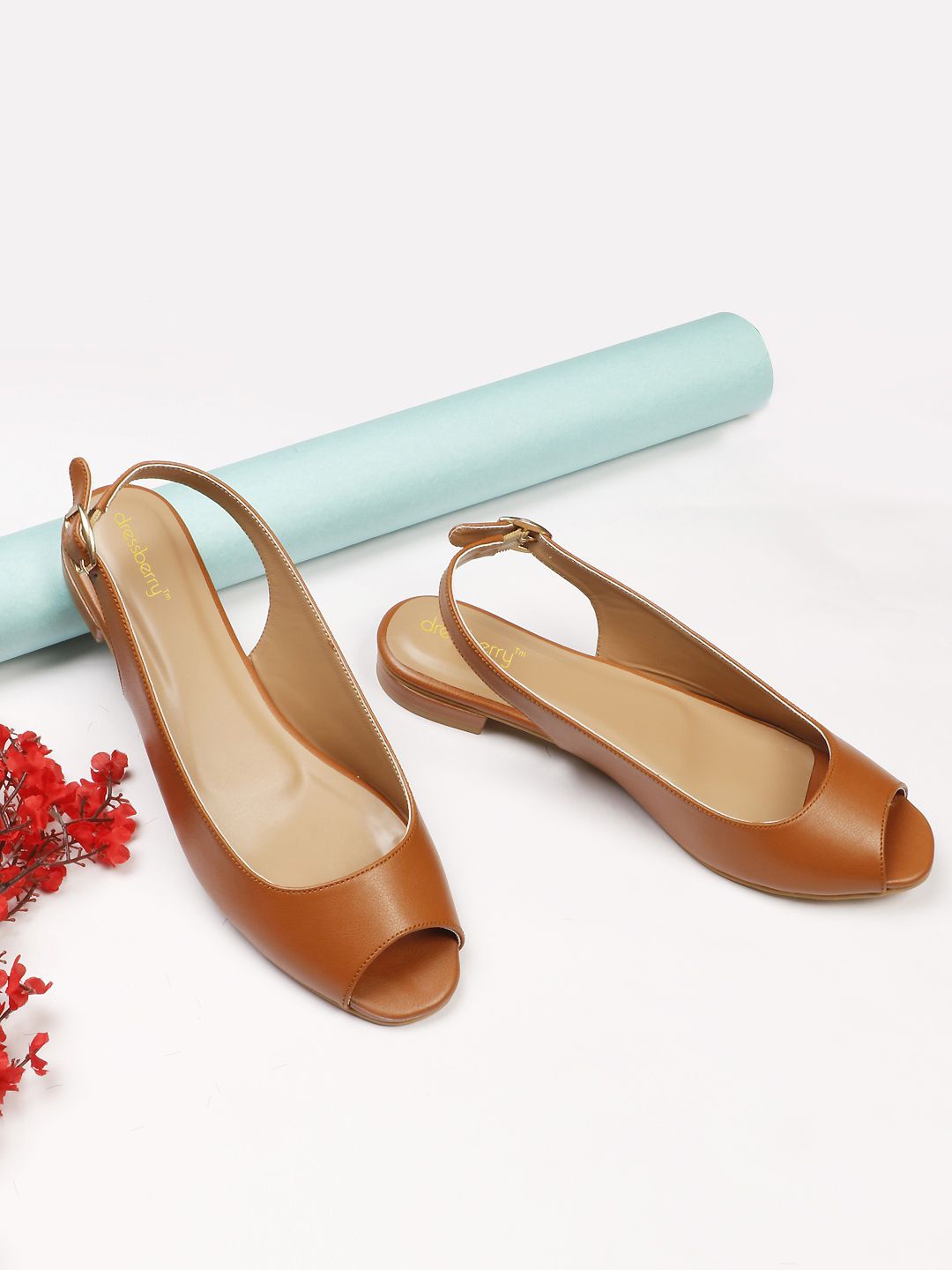 

DressBerry Women Backstrap Open Toe Flats, Tan