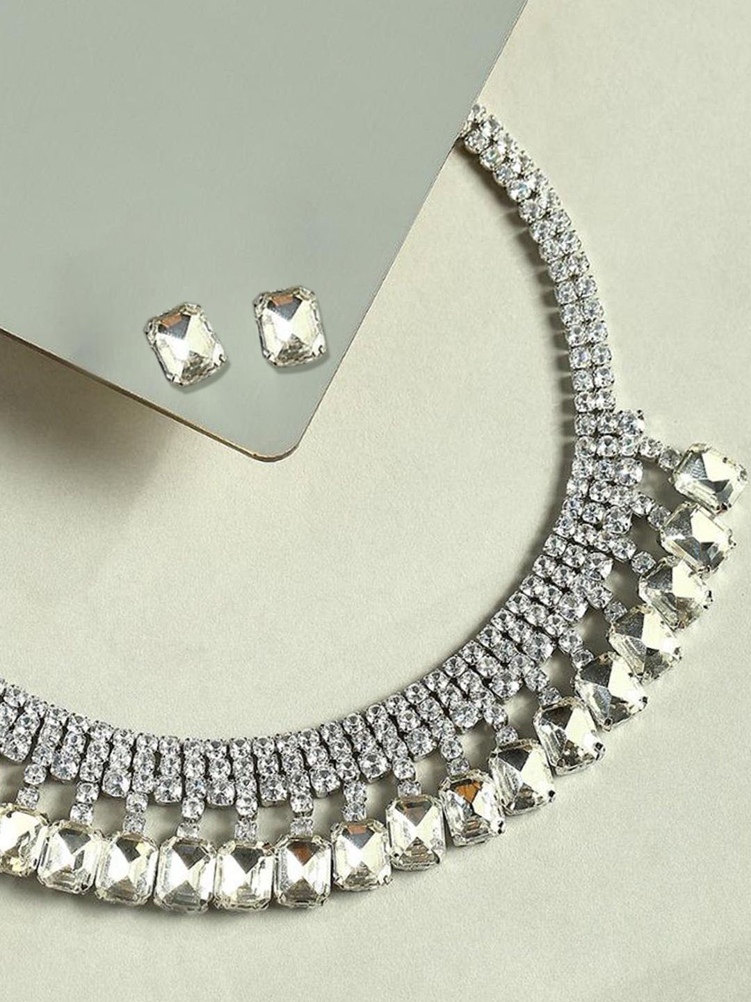 

fabula Cubic Zirconia -Studded Necklace & Earrings, Silver