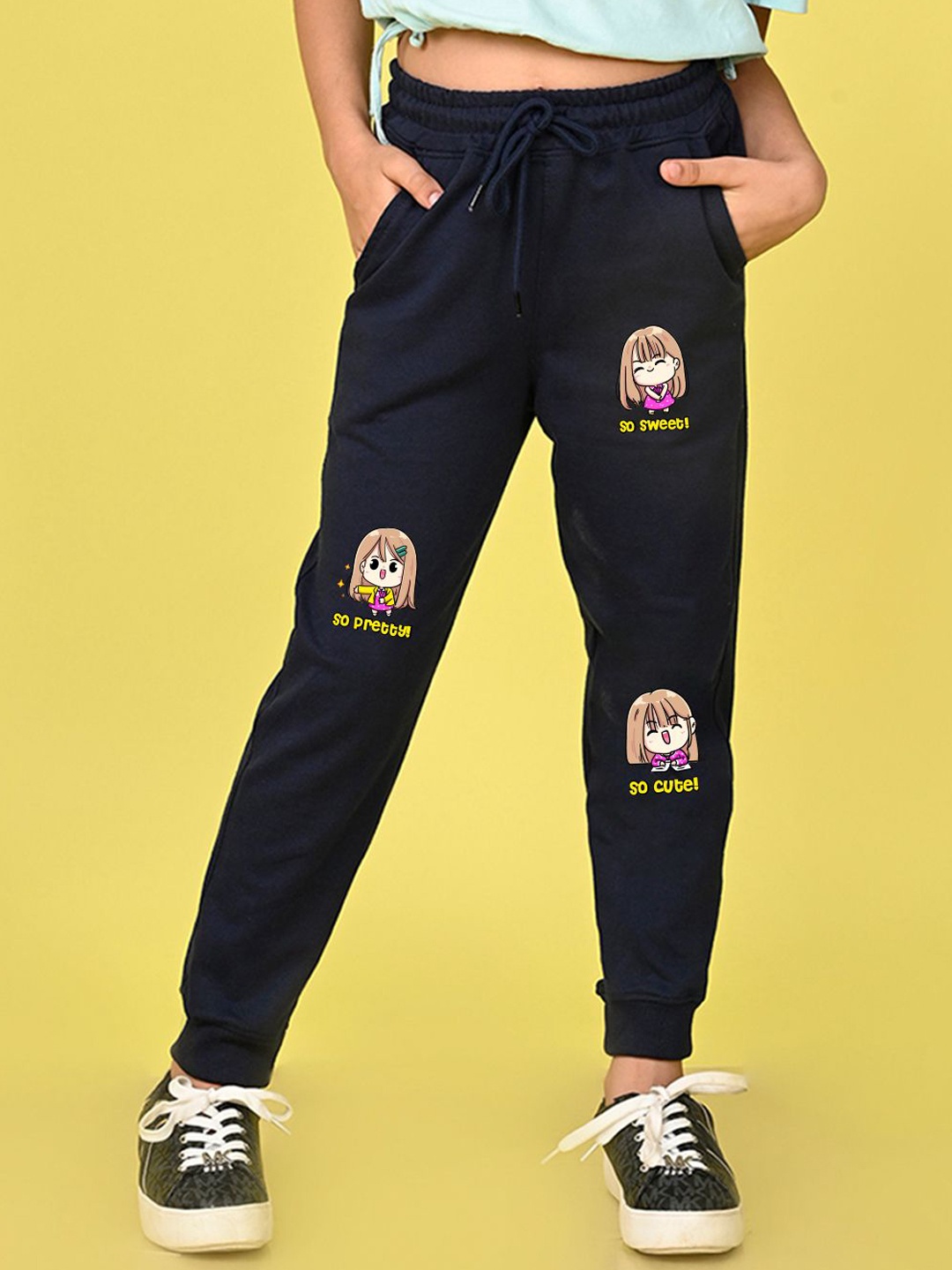 

NUSYL Girls Conversational Printed Cotton Jogger, Navy blue