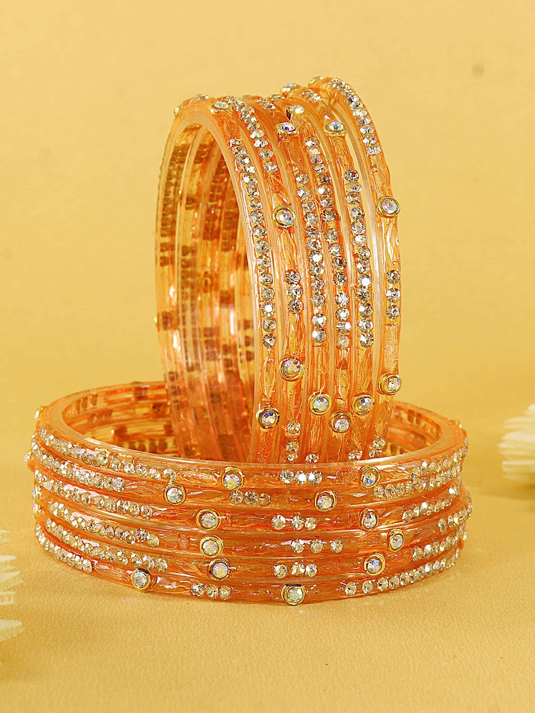 

LAVAZZA Set Of 12 Zircon Studded Bangles, Peach