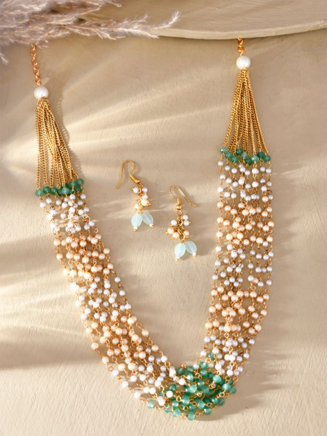 

DASTOOR Brass Plated Beaded Jewellery Set, Gold