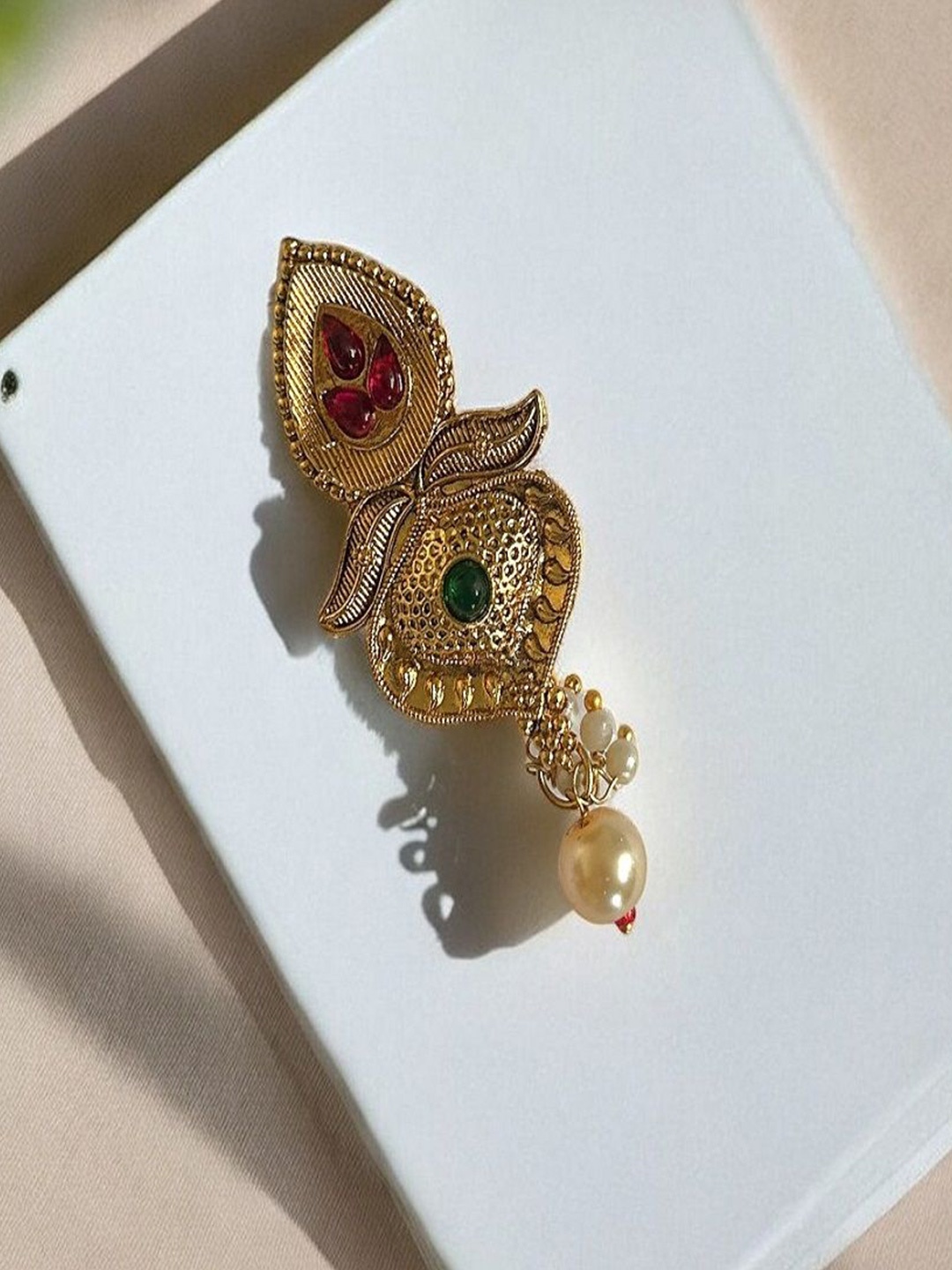 

Accessher Gold Plated Stones Studded Ethnic Brooch
