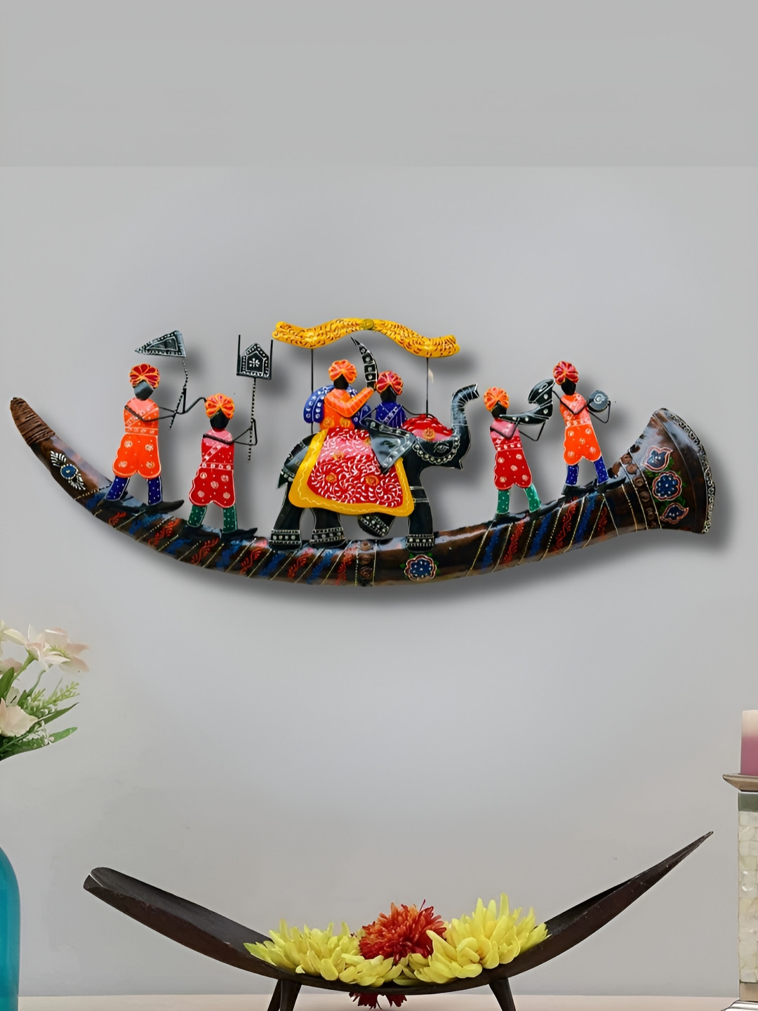 

RSN Brown & Red Elephant Baarat Metal Wall Hanging