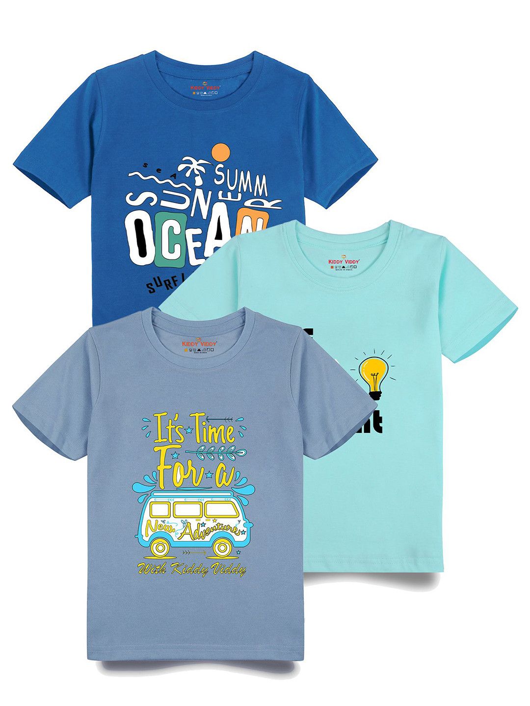 

AUSK Boys Pack Of 3 Graphic Printed Round Neck Cotton T-shirts, Sea green