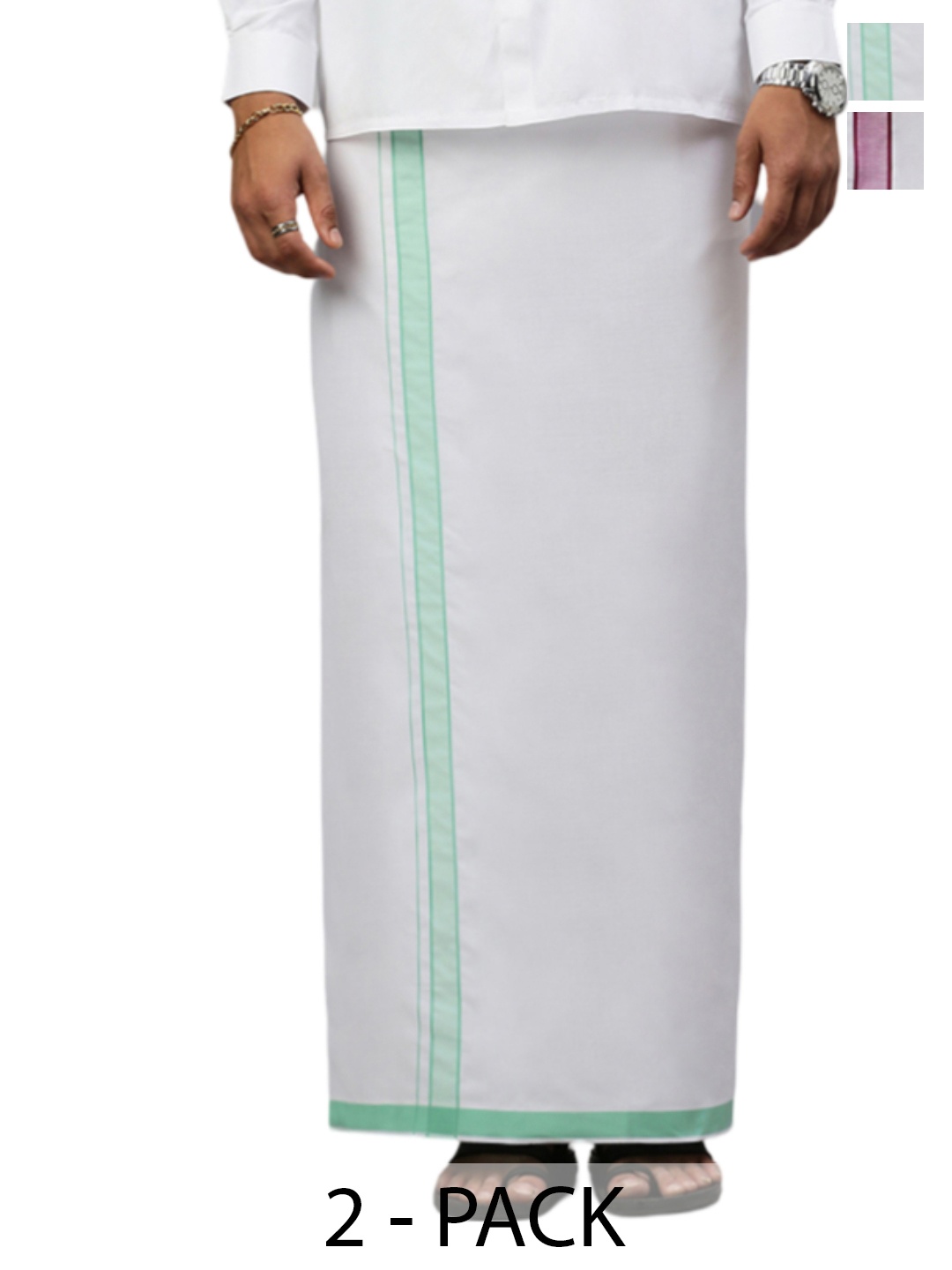 

Ramraj Pack of 2 Men Solid Border Dhoti, White