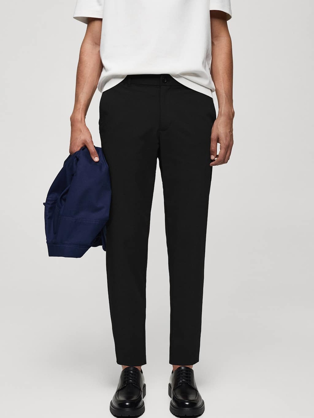 

MANGO MAN Slim Fit Cropped Formal Trousers, Black