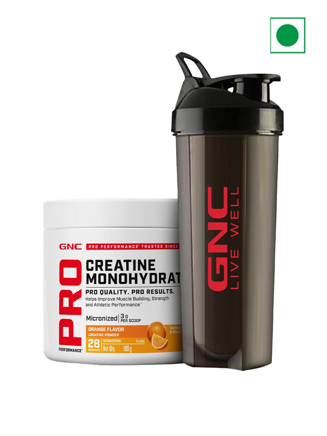 

GNC Orange Pro Performance Creatine Monohydrate Micronized Powder - 100 gm & Shaker, White