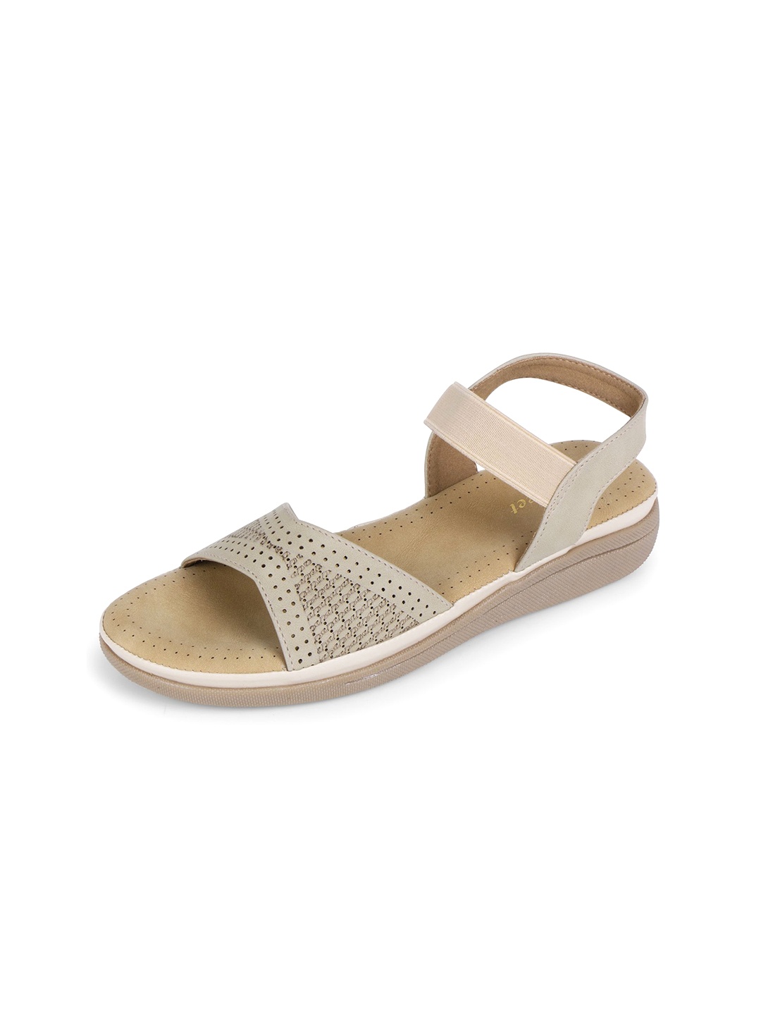 

Lotusfeet Women Embellished Gladiators with Laser Cuts Flats, Beige