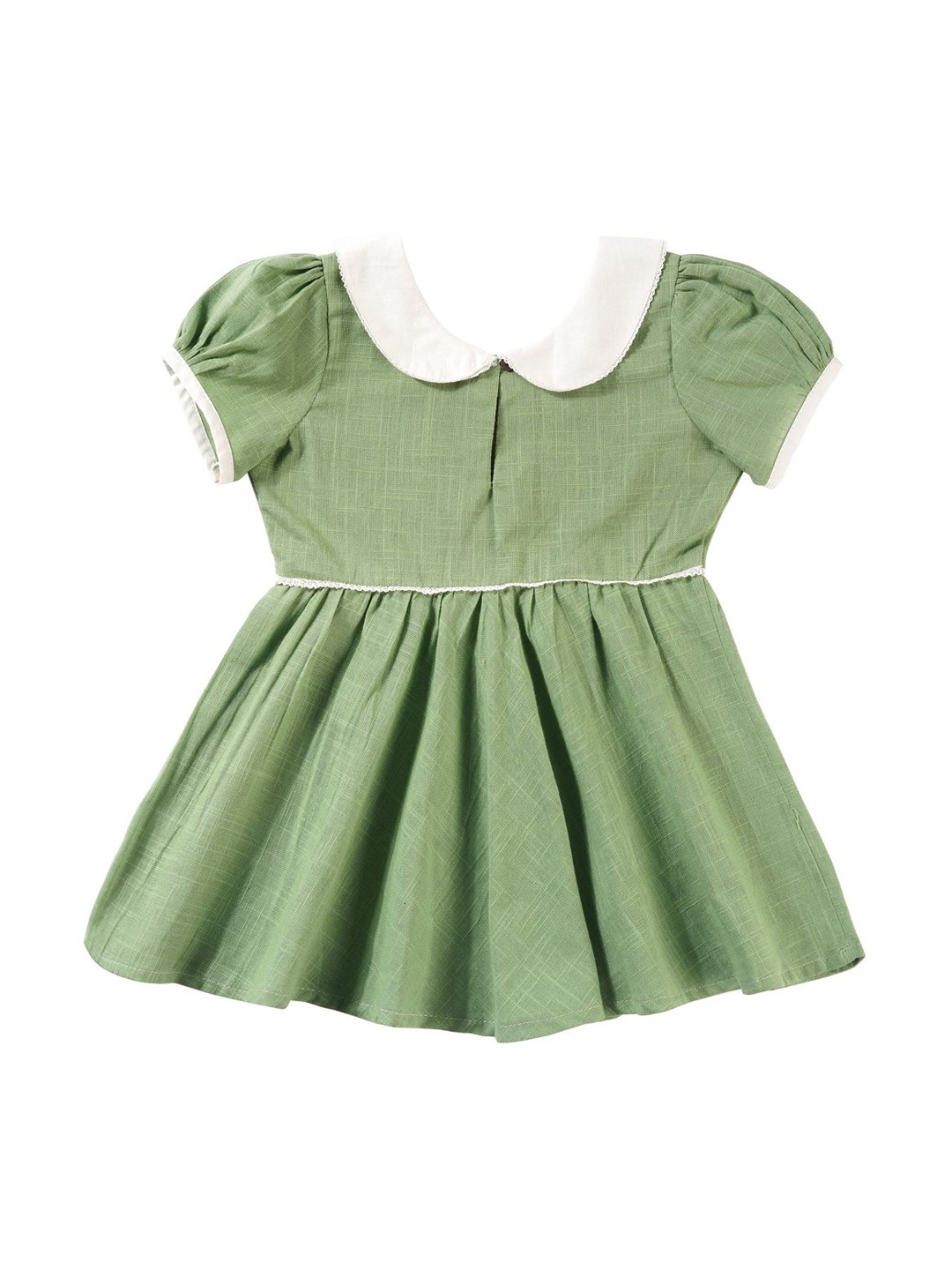 

BAESD Girl Infants Peter Pan Collar Puff Sleeve Pure cotton Fit & Flare Dress, Green