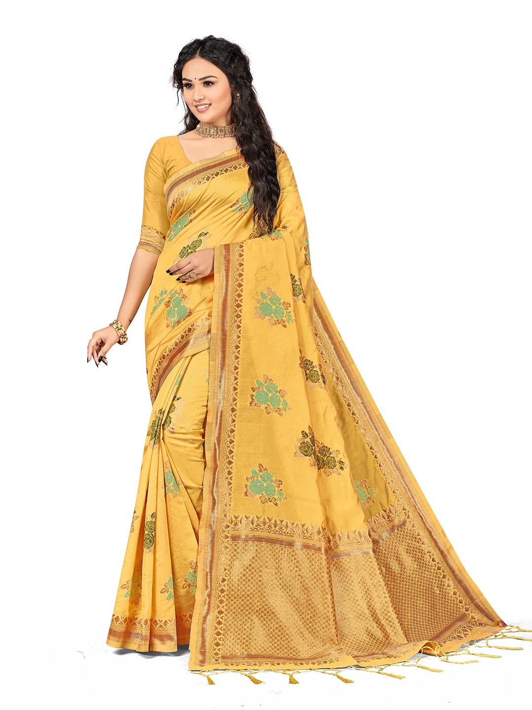 

Maroosh Ethnic Motifs Zari Saree, Yellow