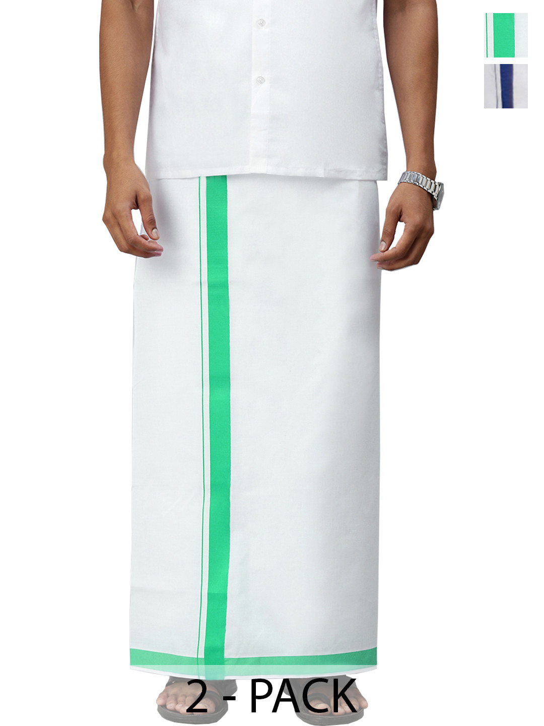 

Ramraj Men Pack of 2 Solid Border Dhoti, White