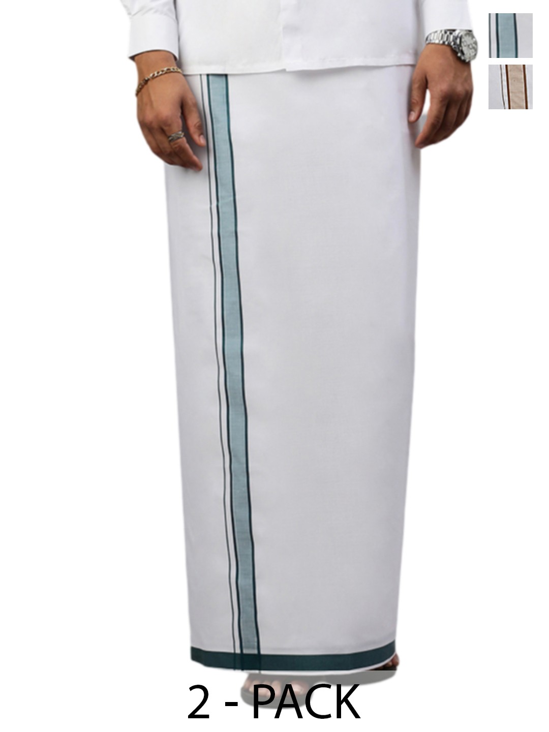 

Ramraj Men Cotton Solid Fancy Border Dhotis Pack Of 2, White