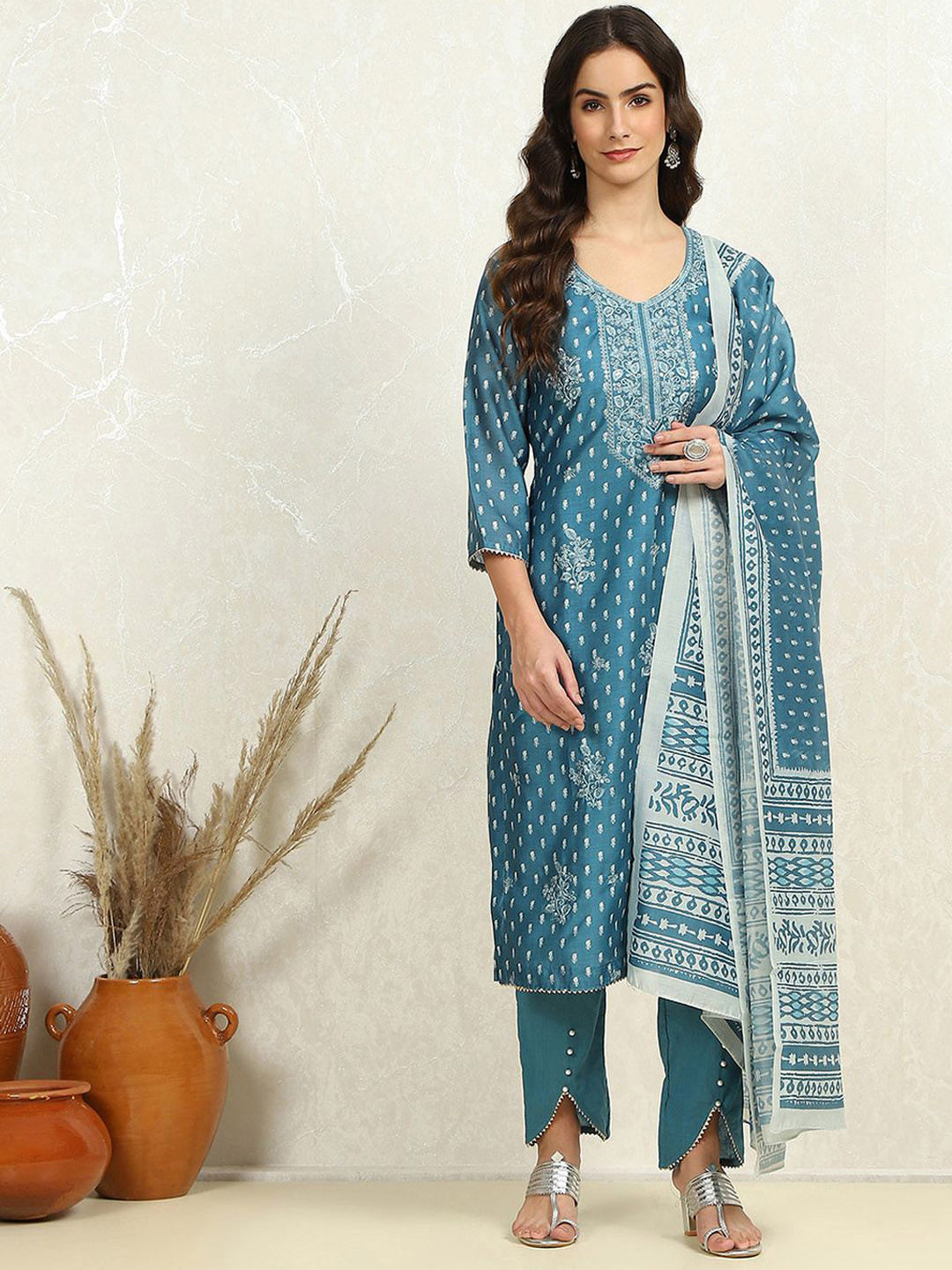 

Biba Unstitched Dress Material, Blue