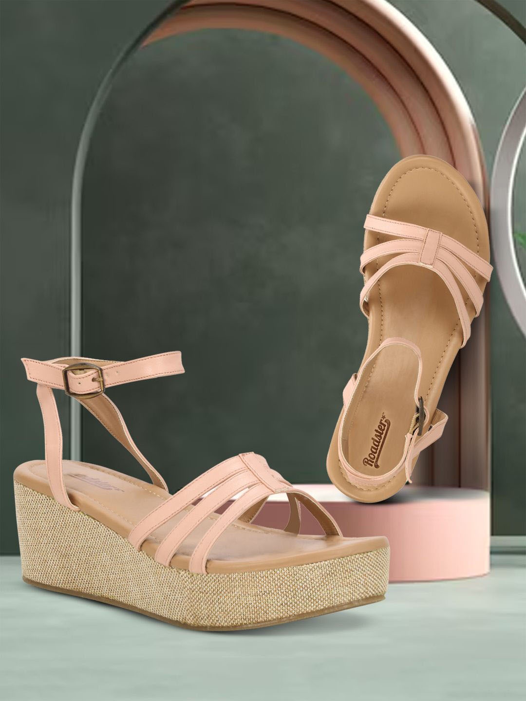 

The Roadster Lifestyle Co Women Open Toe PU Platform Heels, Nude