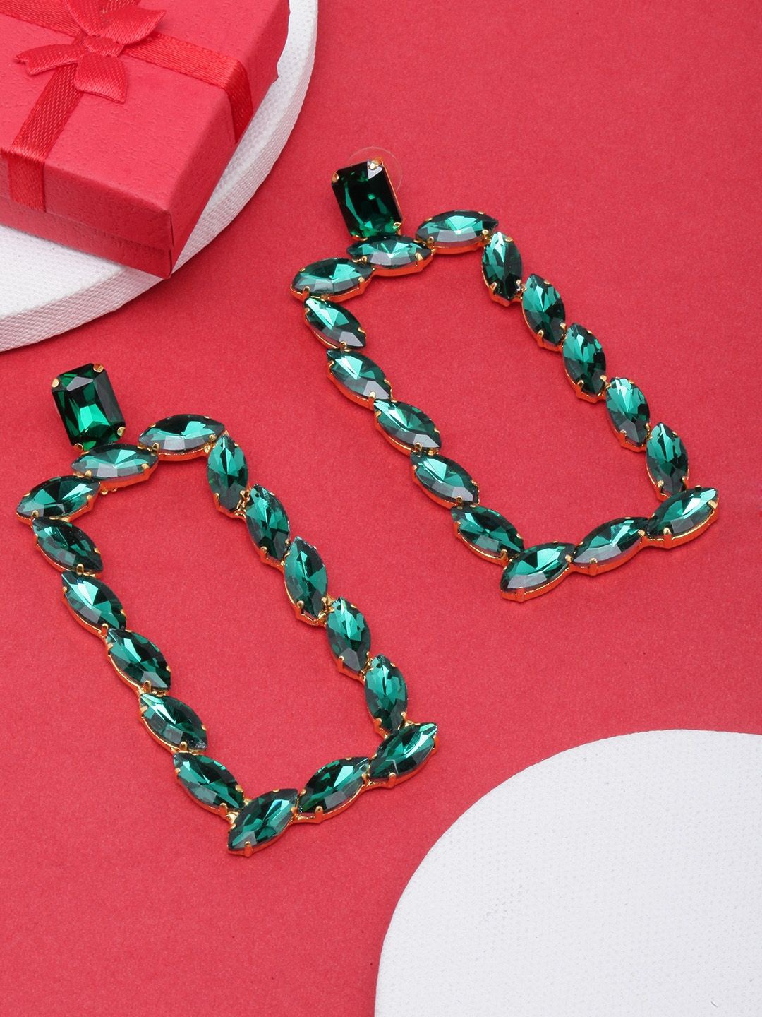 

KPOP Gold-Plated Geometric Drop Artificial Stones Studded Earrings