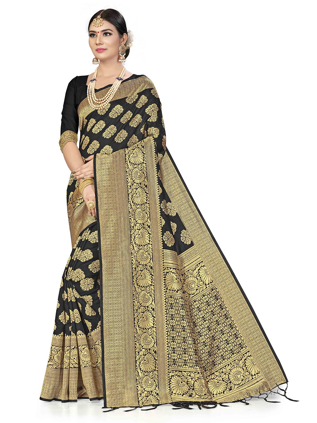 

Maroosh Woven Design Zari Banarasi Saree, Black
