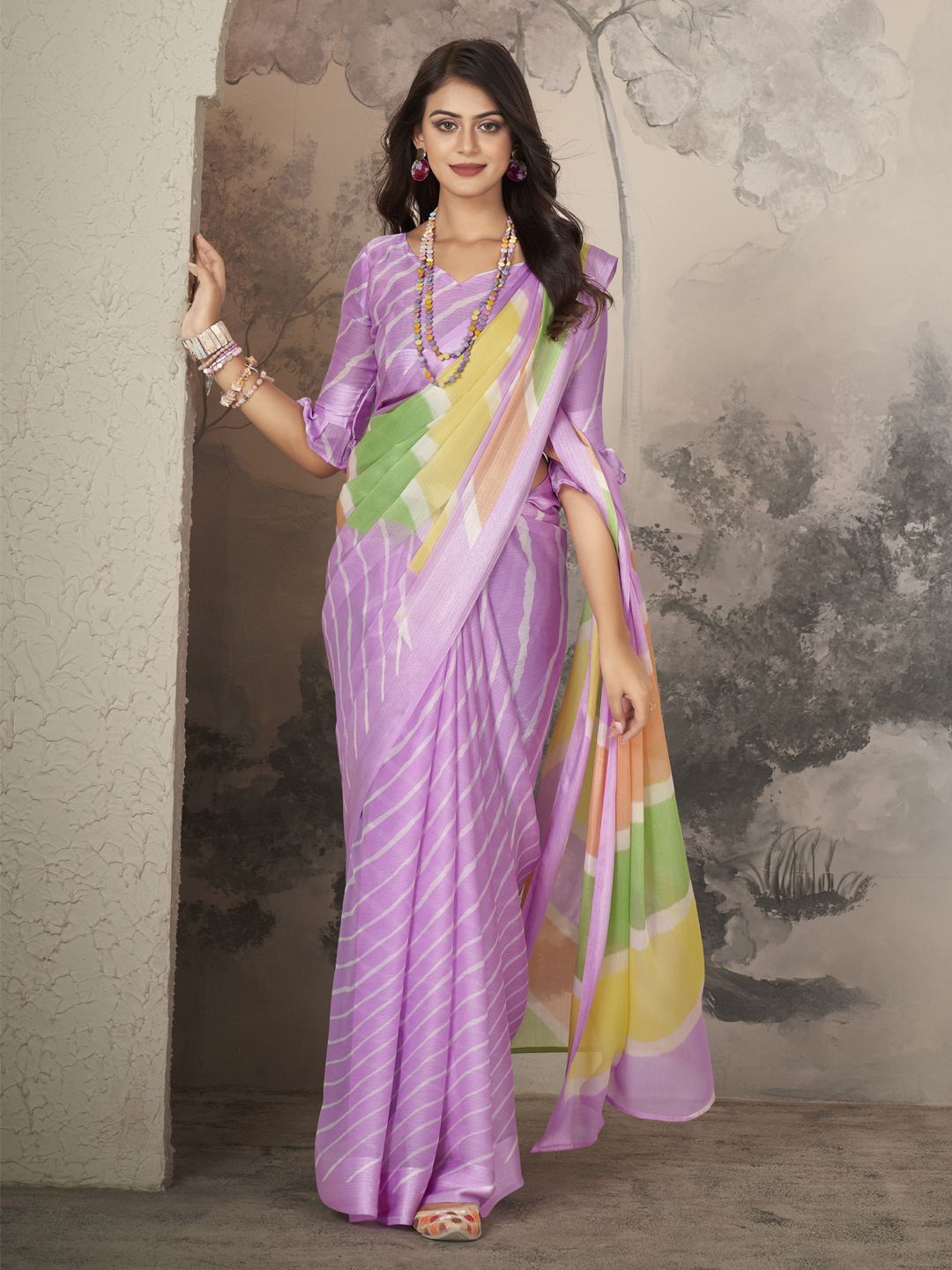 

CHUDIYA Leheriya Pure Chiffon Leheriya Saree, Purple