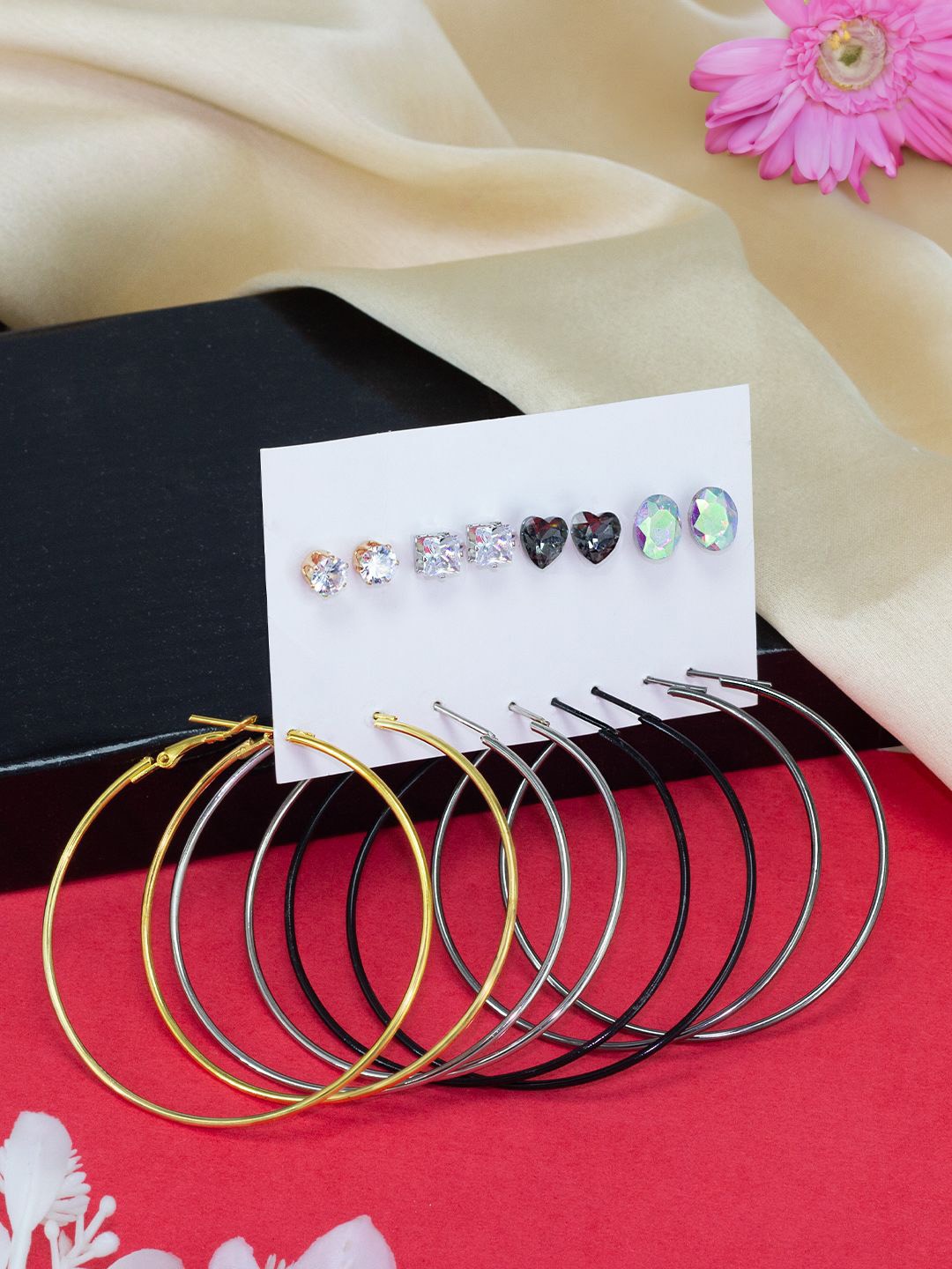 

PRIVIU Set of 8 Silver-Plated Circular Hoops & Studs