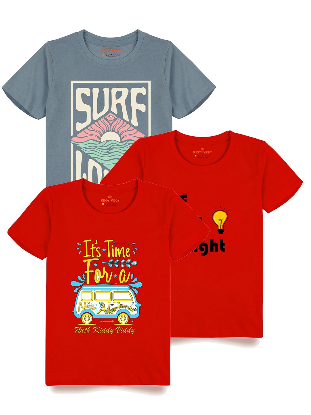 

AUSK Boys Pack Of 3 Graphic Printed Round Neck Cotton T-shirts, Blue