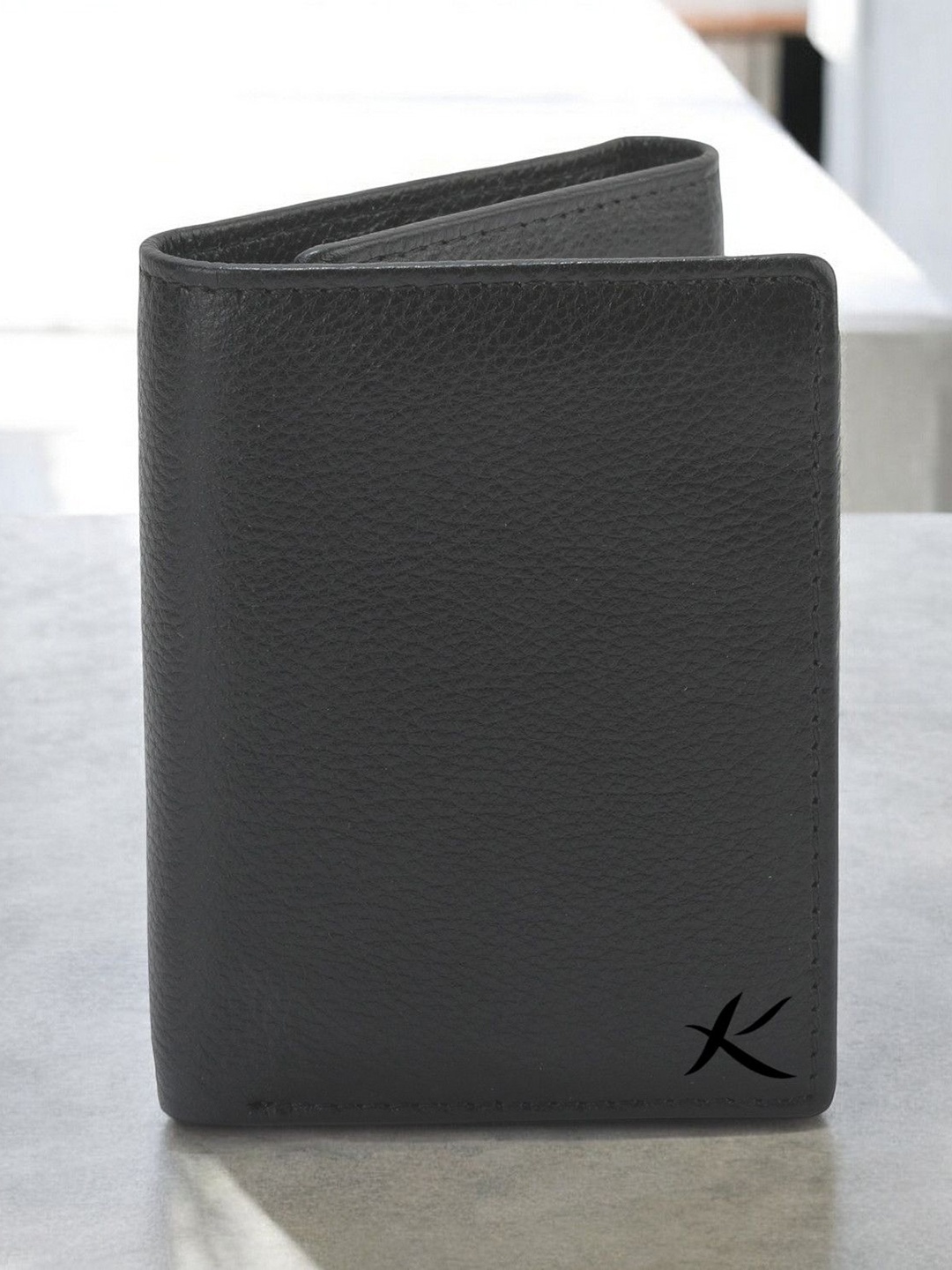 

Kastner Men Textured Cut Work Leather Three Fold Wallet, Black