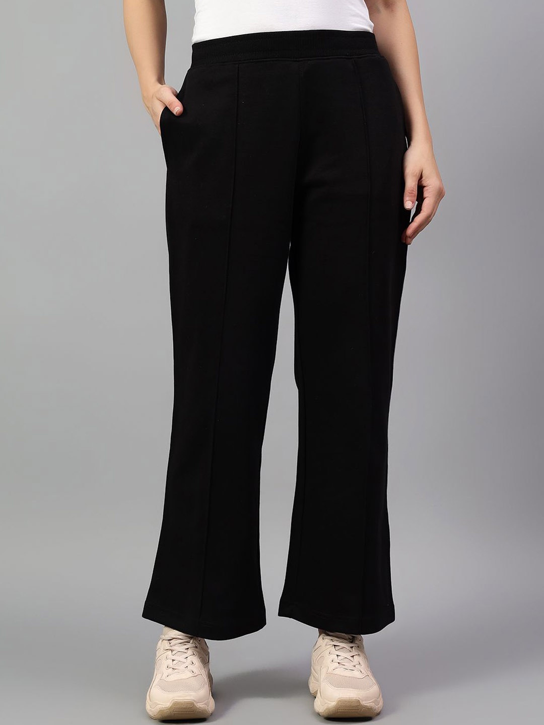 

Cantabil Women Solid Bootcut Trousers, Black
