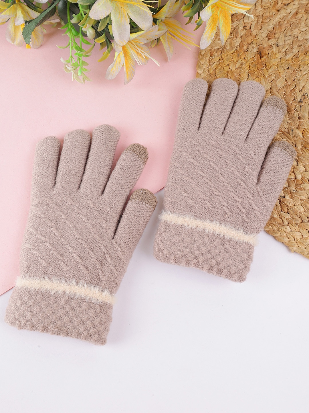 

ELLIS Unisex Patterned Acrylic Touchscreen Gloves, Taupe