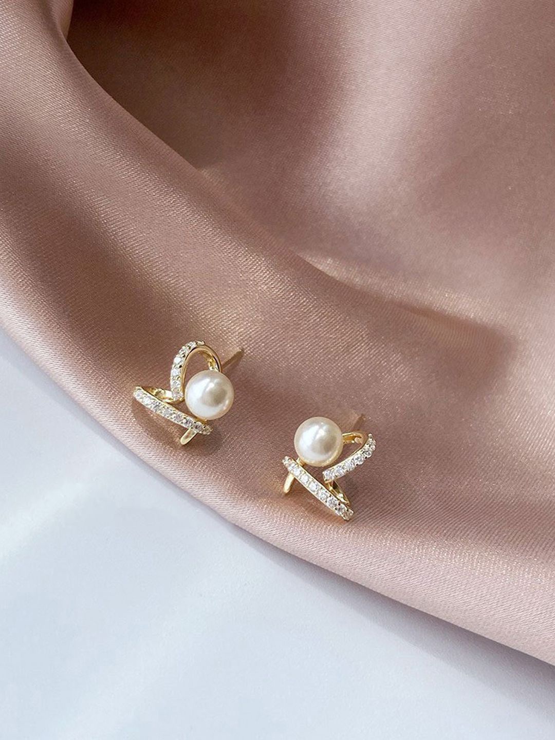 

Krelin Gold Plated Stainless Steel Cubic Zirconia & Pearls Heart Shaped Studs