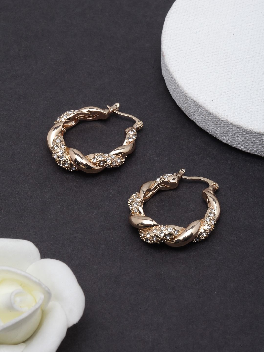 

KPOP Gold-Plated CZ-Studded Circular Hoop Earrings