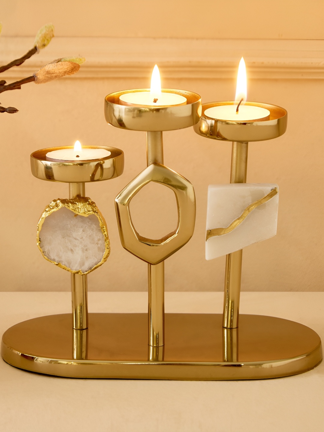 

Home Centre Eternity Vogue Pearl GoldToned Metal T-Light Candle Holder, Gold