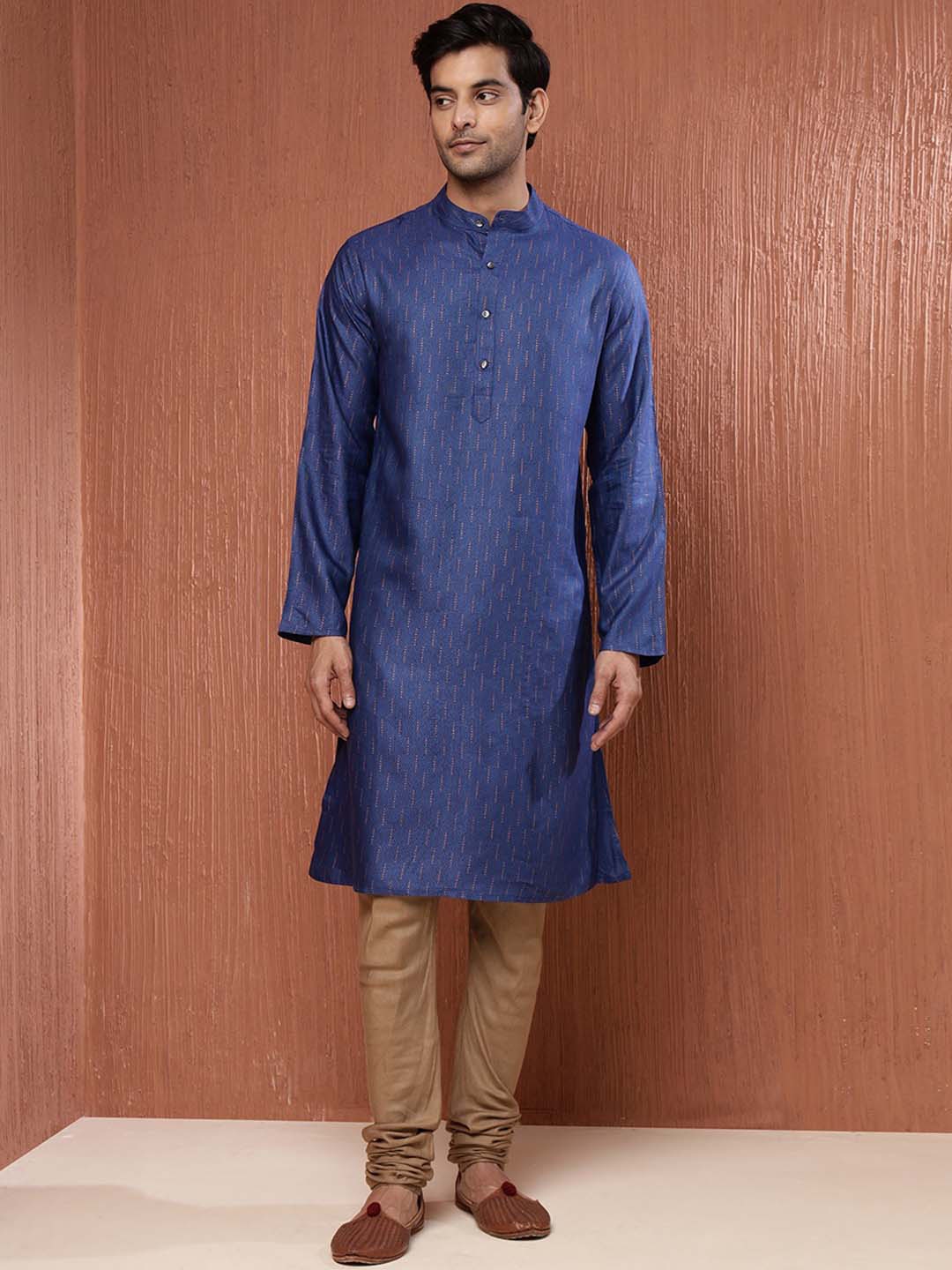

Fabindia Men Ethnic Motifs Printed Thread Work Kurta, Blue