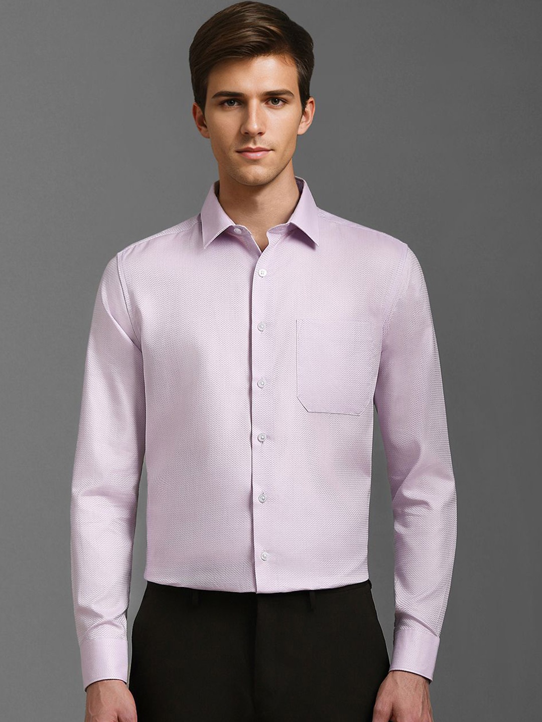 

Louis Philippe Men Spread Collar Textured Cotton Slim Fit Formal Shirt, Lavender