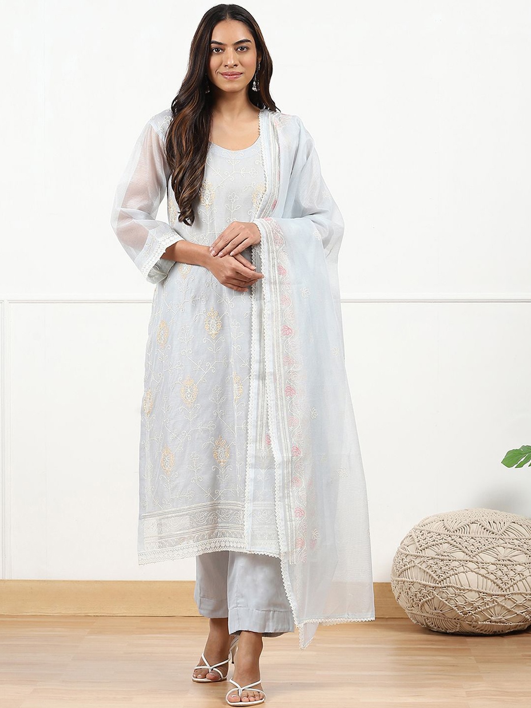 

Biba Unstitched Dress Material, Grey