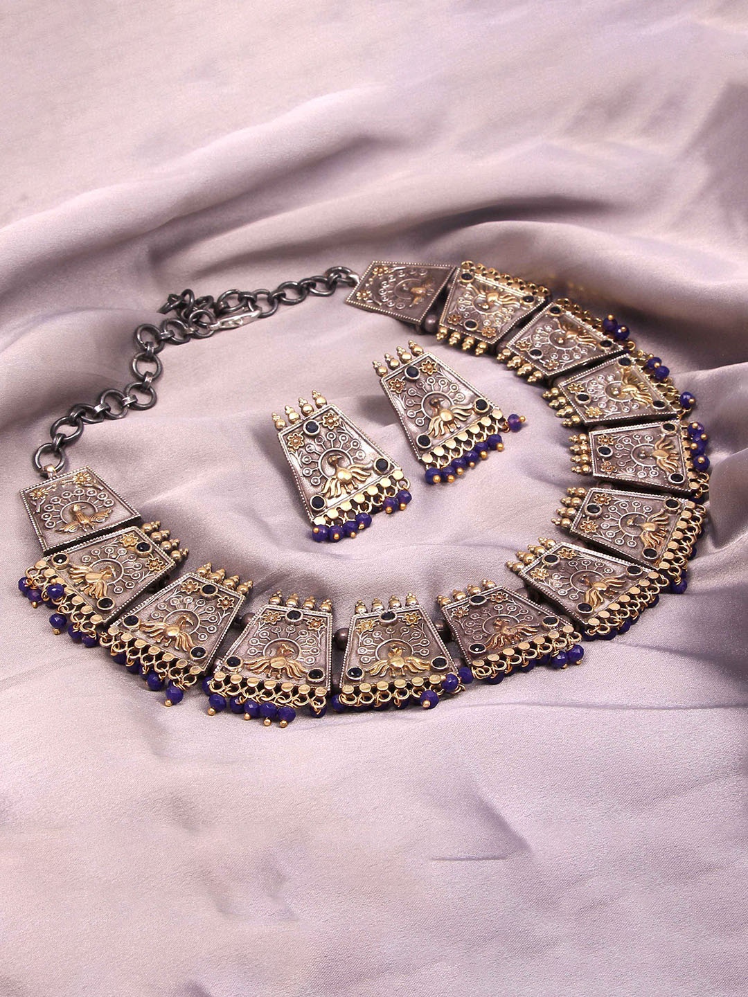 

VIRAASI Brass Plated Beaded Necklace & Earrings, Gold