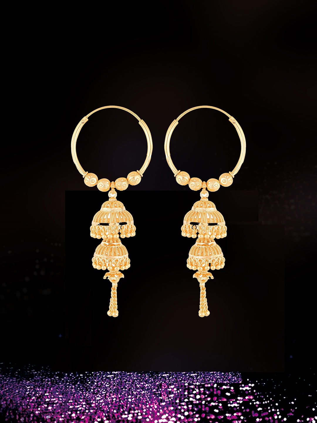 

Lila Gold Plated Temple Contemporary Jhumkas Earrings