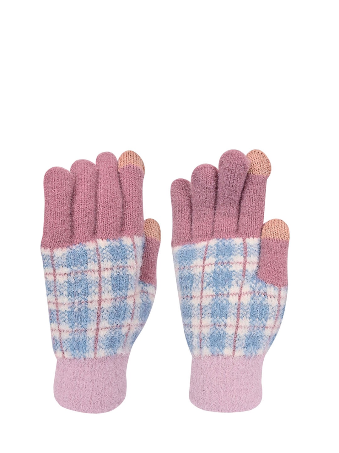 

LOOM LEGACY Women Checked Acrylic Winter Gloves, Pink