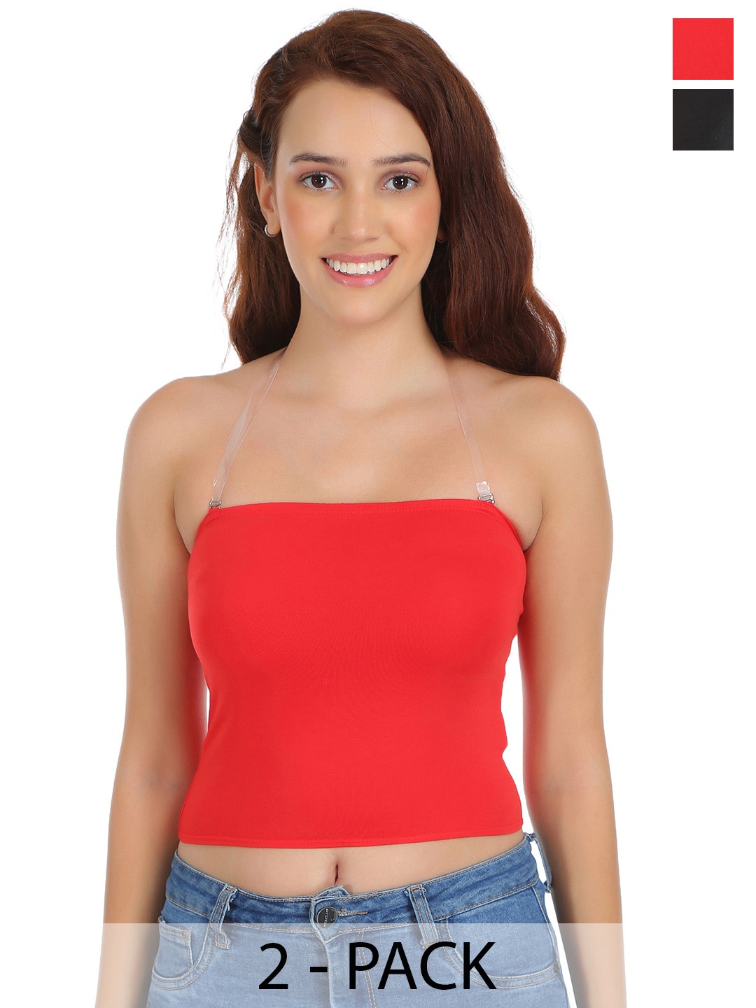 

SELFCARE Women Pack Of 2 Solid Cotton Non-Padded Camisoles, Red