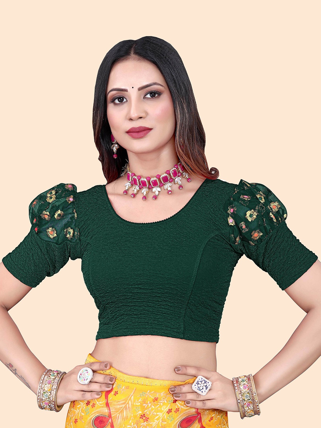 

SHREEJI DESIGNER Women Woven Design Saree Blouse, Green