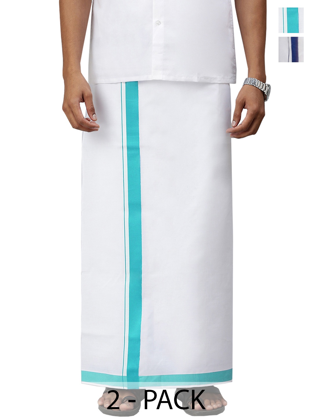 

Ramraj Pack of 2 Men Cotton Solid Border Dhoti, White