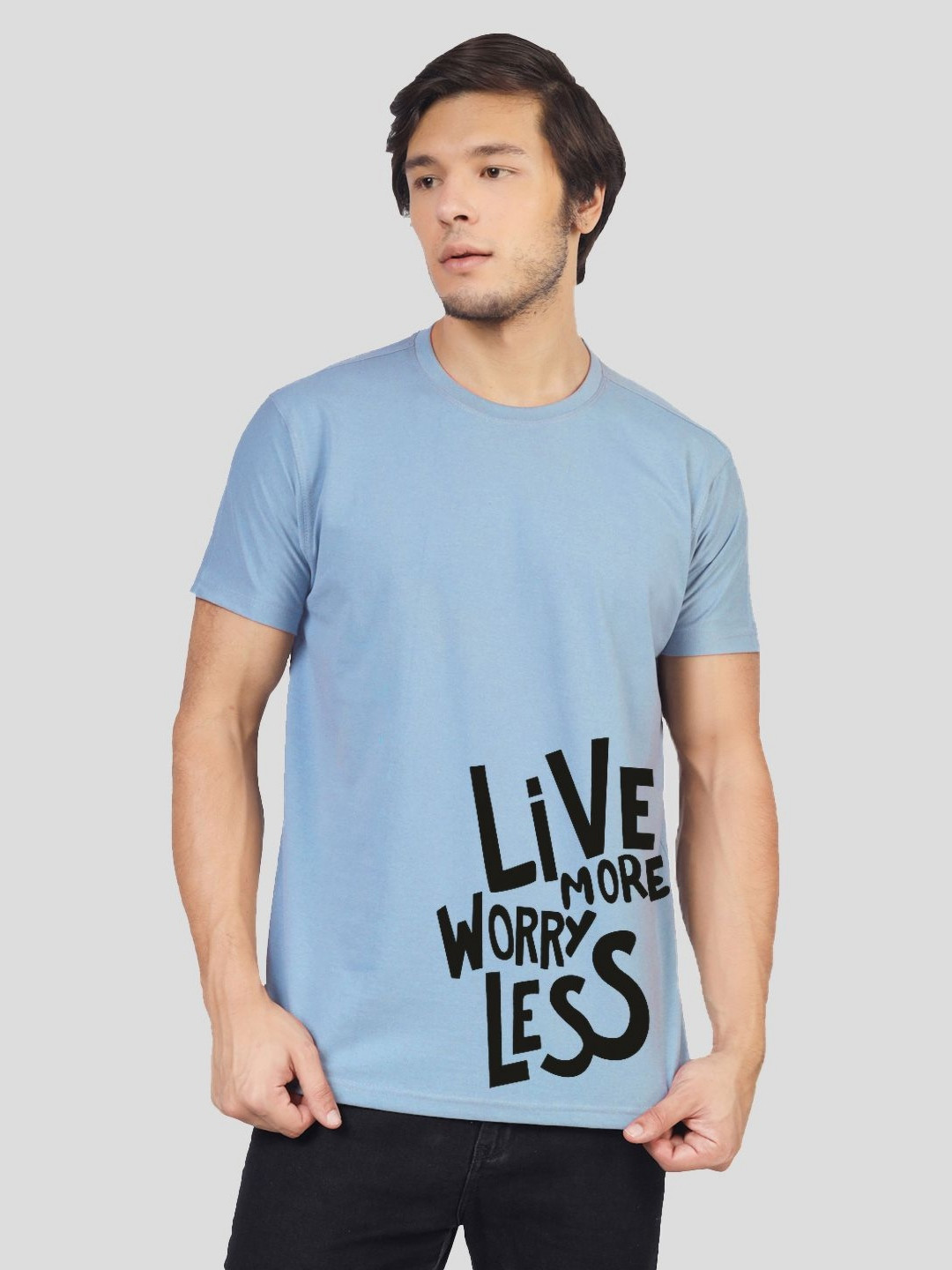 

Greylongg Men Typography Printed Round Neck Cotton T-shirt, Blue